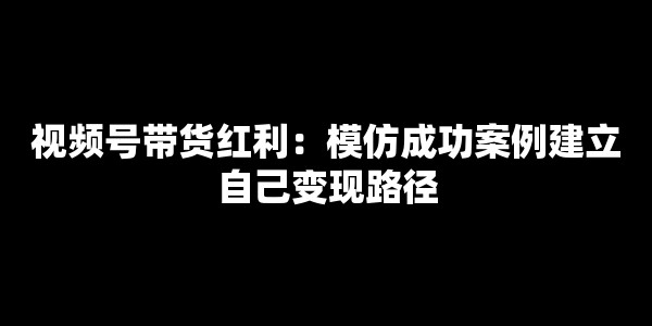 视频号带货红利：模仿成功案例建立自己变现路径